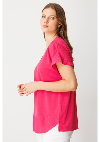 On Kadın Büyük Beden V Yaka Parçalı T-shirt 71476 Fuşya