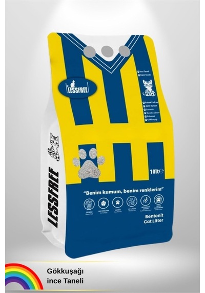 Gökkuşağı 10 Litre Bentonit Kedi Kumu, Sarı Lacivert