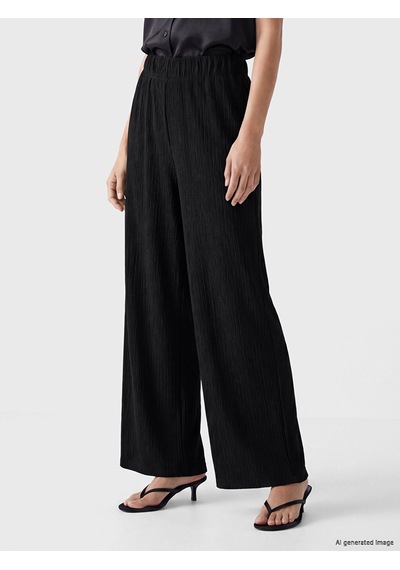 Lcwaıkıkı Classic Siyah Beli Lastikli Dokulu Kadın Pantolon