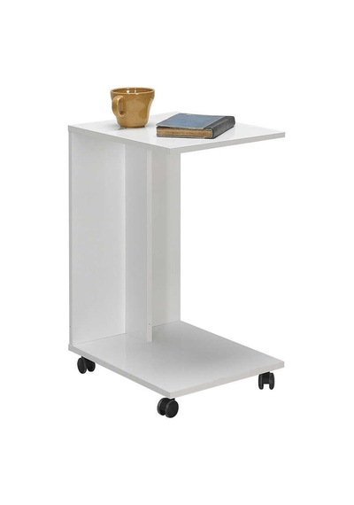 Çok Amaçlı Tekerlekli C Koltuk Sehpası-mat Lake Beyaz Diamond Beyaz 35x65x45 Cm Gxyxd