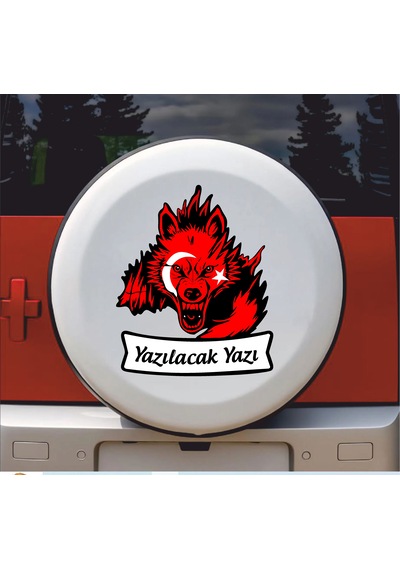 Kişiye Özel Ad Soyadlı Kurt Ve Ay Yıldız Börü Sticker - Araba Oto Motosiklet Karavan Cam Sticker - 00311 12X10 Cm