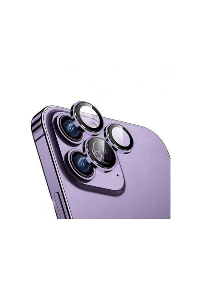 Safir Lens Safir Mercek Koruması İphone 14 Pro Ve 14 Promax İle Uyumlu Gerçek Safir Cam Kamera Lens Koruyucu Çelik Halka Hd 9d Kırılmaz Cam Renk : Derin Mor 50 x 22