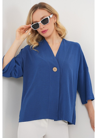 Bigdart Kadın Kısa Kol Oversize Kimono 5969 - İndigo
