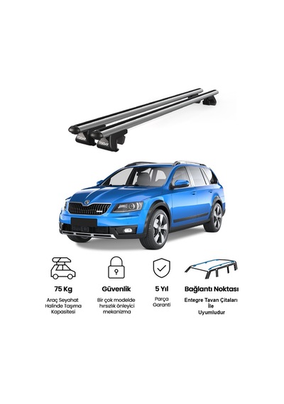 Venüs Skoda Octavia Scout 2014 Ve Sonrası Uyumlu Gri Ara Atkı Port Bagaj Tavan Barı