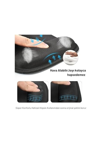 Ergocomfort Bilek Destekli Mouse Pad Ergonomik Mouse Altlığı Kaymaz Taban Bilek Koruyucu Bilgisayar Ofis Oyuncu Mousepad Siyah