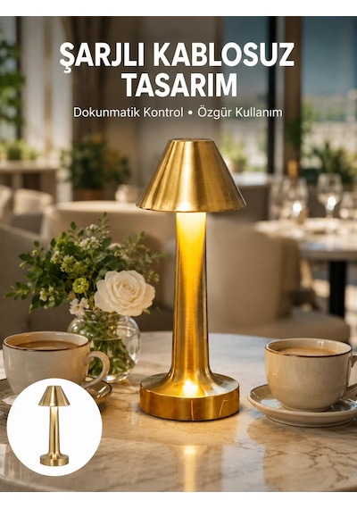 Şarjlı Masa Lambası 3 Işık Modu Kademesiz Karartma Metal Gövde Yeni Nesil Çr