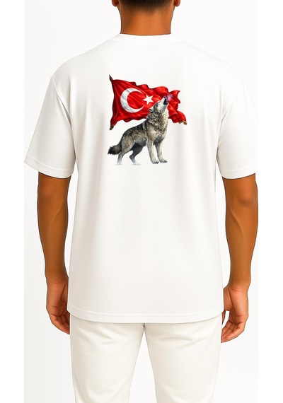 Bahriyeli Collection Oversize Türkün Nefesi Göğüs Ve Sırt Baskılı Unisex T-shirt Beyaz