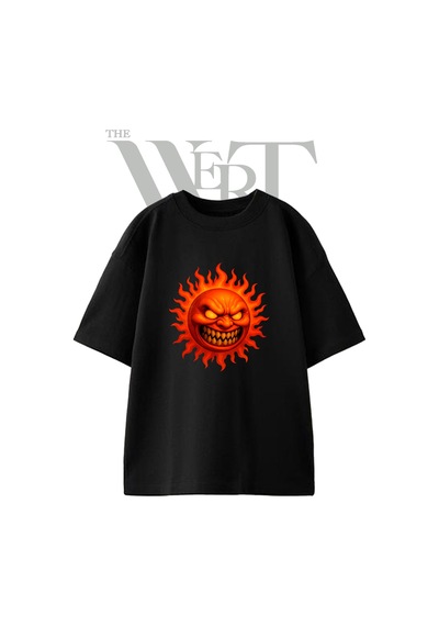 Thewert Sublime Sun Tasarım Baskılı Ünisex Siyah Oversize T-shirt