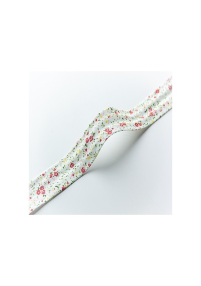 Desenli Koton Biye - 3 Cm Kırmızı Çıtır Çiçekler - 5 Metre