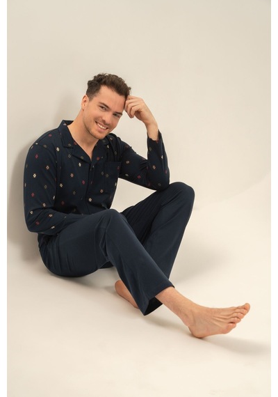Arnetta Erkek Desenli Lacivert Gömlek Pijama Takımı Ar3854-s-v1 Ar3854-s-v1