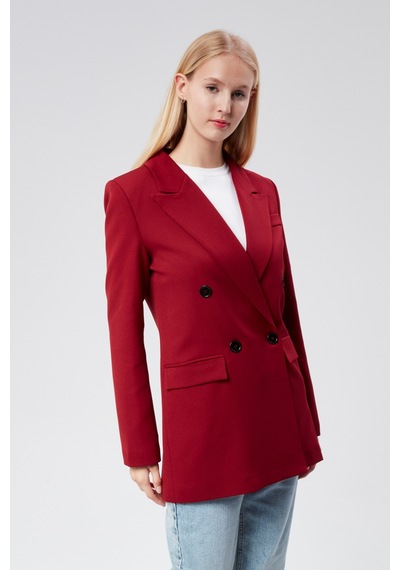 Bordo Regular Astarlı Kruvaze Kapama Dokuma Oversize Blazer Ceket 001