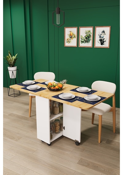 Asra Trend KM-13 %100 MDF 155x70 cm Katlanır Akıllı Mutfak Masası Tekerlekli Servis Masası Beyaz Safir Meşe Asra Trend KM-13 %100 MDF 155x70 cm Katlanır Akıllı Mutfak Masası Tekerlekli Servis Masası Beyaz Safir Meşe