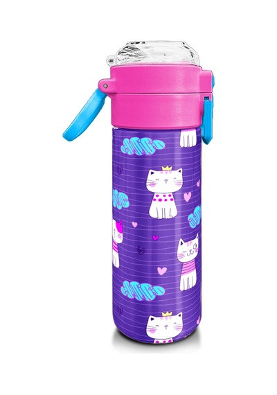 Coral High Kids Mor Pembe Kedi Desenli Pipetli Ve Direkt İçim Çelik Termos 500 Ml 31911 Pembe