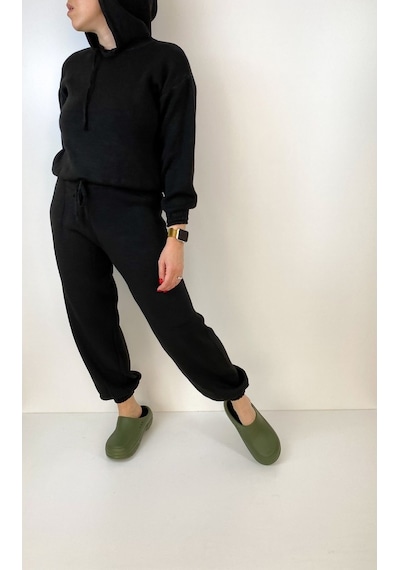 Modaonna Kadın Siyah Triko Bluz Jogger Pantolon Takım Siyah
