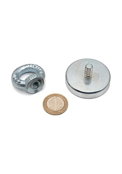 48mm Çok Güçlü Deniz Mıknatısı - Fishing Magnet - Neodyum Daimi Çelik Mıknatıs - Halkalı Pot Mıknatıs - Nikel Kaplı - Paslanmaz - Kararma Yapmaz - Tuzlu Suya Dayanıklı Ø48 Mm 60kg