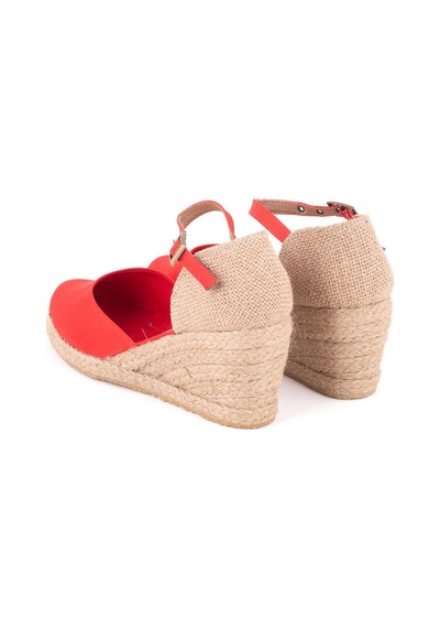Star Tombis Gerçek Elişi Hasır Dolgu Topuk Keten Hasır Kadın Espadril Handmade Kırmızı