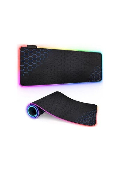 Store Büyük Oyuncu Rgb Mousepad Ve Klavye Pad Mavi Altıgen Desenli Blue Hex Tasarım Işıklı 80cm X 30cm Mouse Pad