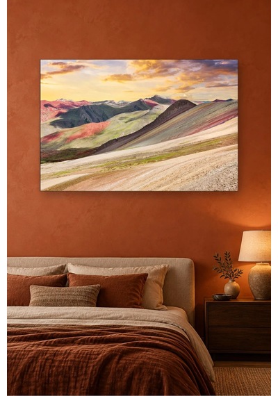 Fida Gün Batımında Gökkuşağı Dağları Canvas Tablo Çok Renkli