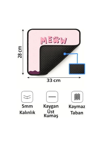 Meow Tatlış Kedi Tasarımlı 33x28 Cm Mousepad Kaymaz Taban Rahat Konforlu Mouse Pad