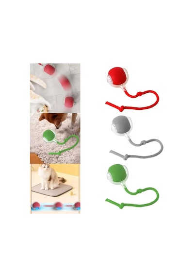 Akıllı Kedi Oyuncağı, Otomatik Yuvarlanan İnteraktif Top, Hareketli Kuyruk, Usb Şarjlı, Led Işı
