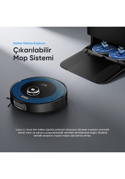 Şımart Katya O 22000PA Otomatik Mop Sistemi Ve Kıl Kesici Ana Fırça Akıllı Robot Süpürge