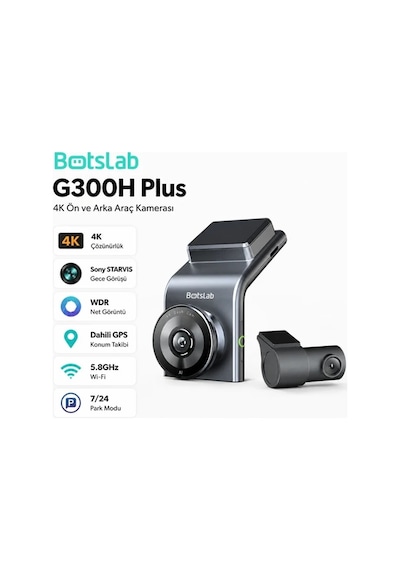 +360 Botslab G300H Plus WDR 4K UHD Ön+Arka WiFi+GPS 170° Geniş Açı Gece Görüşlü Araç İçi Kamera Dash