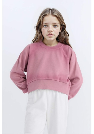 Defacto Relax Fit Bisiklet Yaka Crop Basic Düz Sweatshirt Kız Çocuk D6994A824WN Bordo