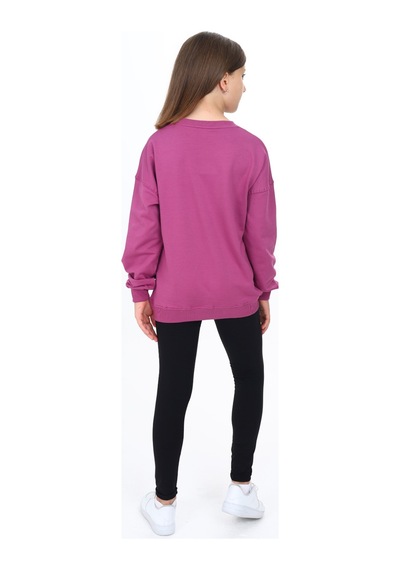 Toontoy Kız Çocuk 2'li Takım Baskılı Bisiklet Yaka Düşük Omuz Sweatshirt & Basic Düz Tayt Mürdüm Toontoy Kız Çocuk 2'li Takım Baskılı Bisiklet Yaka Düşük Omuz Sweatshirt & Basic Düz Tayt Mürdüm