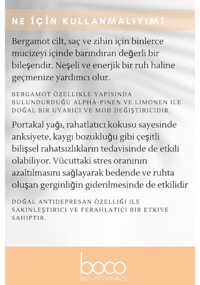 Boco Born In Cosmetics Bergamot + Portakal Saf Aromaterapi Uçucu Yağı 2 x 10 ML
