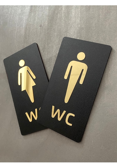 Gold Aynalı Mdf Serisi Bay Ve Bayan Wc Set Yönlendirme Levhası