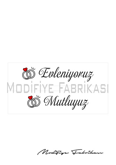 Evleniyoruz & Mutluyuz Yazılı Gelin Arabası Plakalık Sticker 2 Adet Kendinden Yapışkanlı Folyo 55x12.7 Cm