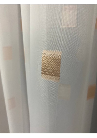 Tergal Turuncu Kareli Beyaz Renk Tek Kanat Hazır Dikilmiş Pileli Fon Perde 300 260 Cm Beyaz