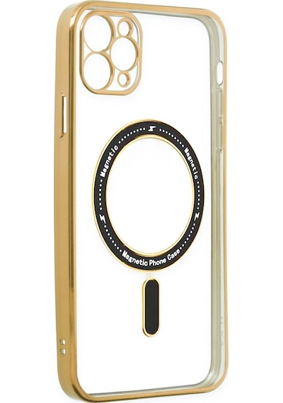 Apple Uyumlu iPhone 11 Pro Kılıf Magsafe Özellikli Gold Seri Lazer Silikon Kapak