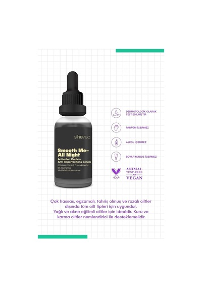 Smooth Me All Nıght Aktif Kömür İçeren Matlaştırıcı Ve Cilt Kusur Görünümünü Azaltıcı Siyah Serum