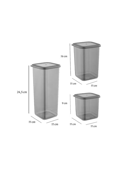 12'li Set Etiketli, Kırılmaz Kare Erzak Saklama Kabı Antrasit 4x 1,75 Lt/1,2 Lt/0,55 Lt Antrasit