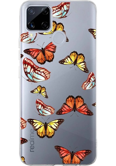 Realme C15 İle Uyumlu 1mm Slim Fit Water Color 2 Baskılı Şeffaf Kılıf Şeffaf