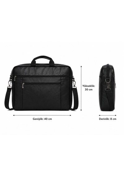 Mıno Tech Unisex Suni Deri Laptop Evrak Çantası Ayarlanabilir Omuz Askılı Siyah