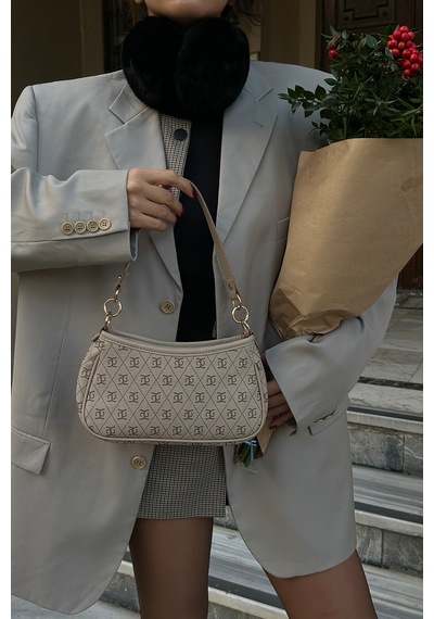 Shule Bags Farme Monogram Baget Ve Çapraz Çanta Bej Bej