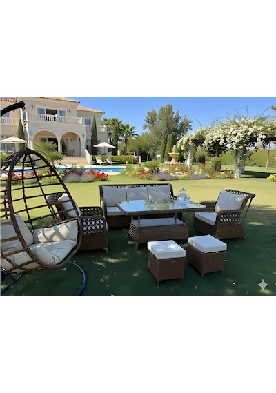 Sercangarden Salincak Hediyeli Rattan Bahçe Takımı Oturma Grubu 3'lü - 7 Kişilik Kahverengi Sercangarden Salincak Hediyeli Rattan Bahçe Takımı Oturma Grubu 3'lü - 7 Kişilik Kahverengi