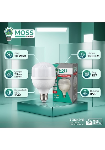 Moss Light Vip Aydınlatma / 20w Kristal Torch Ampul Beyaz Işık 1