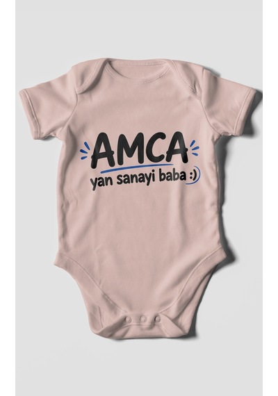 Morivokids Amca Ve Yan Sanayi Babaya Özel Kısa Kollu Bebek Body %100 Pamuk Pastel Pembe