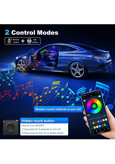 Araç Içi Ambiyans Aydınlatma Sistemi 18 In 1 Rgb Led Bluetooth Destekli - Müzik Ve Ses Duyarlı