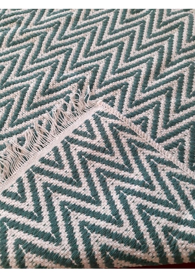 Pamuklu Cotton Kilim Çift Taraflı Yıkanabilir Dekoratif 80x150 - Mint V1 Siyah - Beyaz