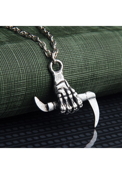Skeleton Hand & Sickle Erkek Kolye Iskelet El Orak Takı K24 T5