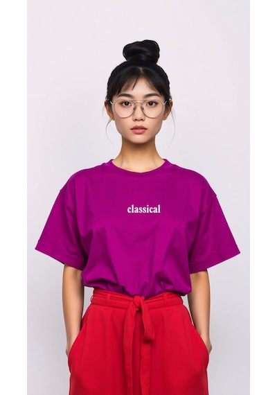 Uyguntarz Classical Baskılı Oversize Tshirt Mor-205343