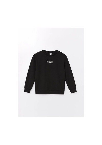 LC Waikiki Lcw Kids Bisiklet Yaka Nakışlı Uzun Kollu Kız Çocuk Sweatshirt Yeni Siyah