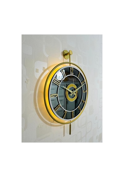 Pey Aksesuar Metal Camlı Duvar Saati 40x60 Cm Işıklı Gerçek Cam Duvar Saati Modern Tasarım Gold-füme-beyaz-gold