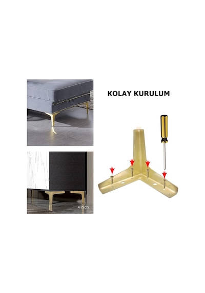 15 Cm Modern Model Gold Metal Mobilya, Dolap, Koltuk, Tv Ünitesi Ayakları 4 Adet -robot Süpürge Beyaz