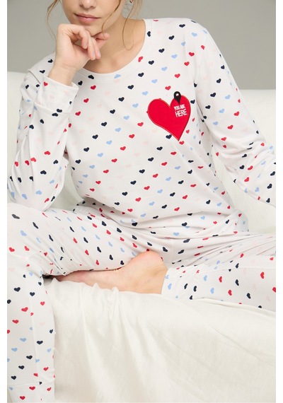 Siyah İnci Pamuklu Bisiklet Yaka Örme Pijama Takım25241125 Beyaz