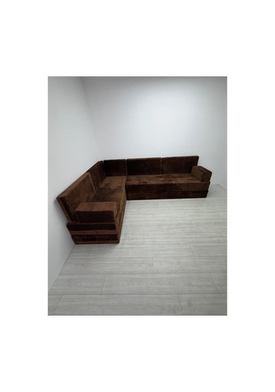 Premium Kadife Kumaş, Konforlu Yer Kanepesi ,modüler Şark Köşesi Takımı - Kahve - 40 Cm- L Set Kahverengi